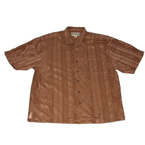 Jamaica Jaxx Hawaiian Shirt XL Silk Camp Floral Tiki Aloha Button Orange - Picture 1 of 6